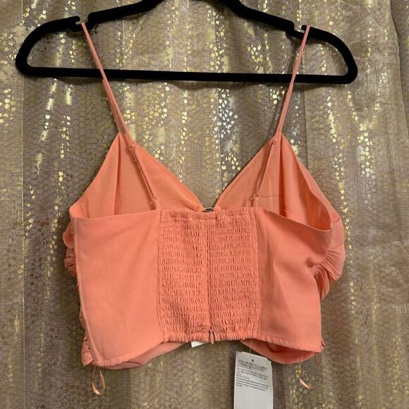 Abercrombie & Fitch Ruched Coral Pink O Ring Cropped Top Small NWT - Picture 2 of 7